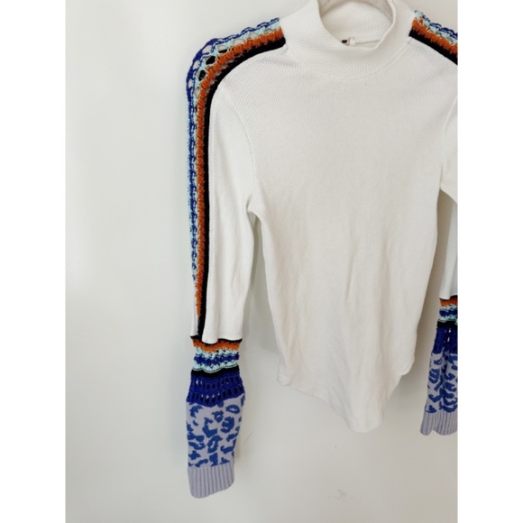 Free People Switch It Up Thermal Top Shirt Womens Crochet Cuff Mock Neck S - Picture 6 of 7